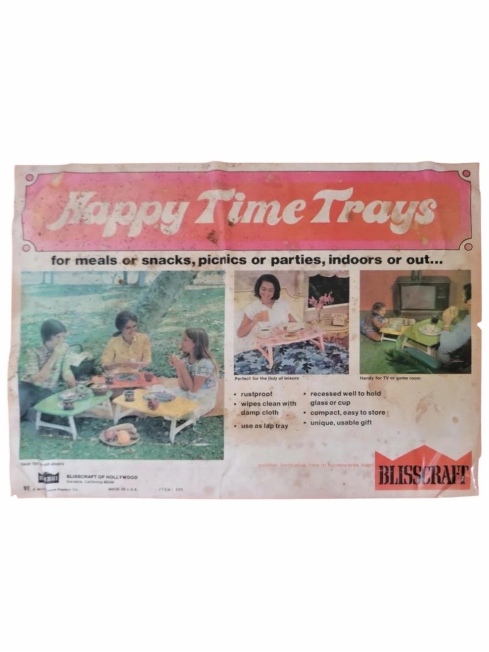 Vintage 70’s Blisscraft of Hollywood “Happy Time Tray” In Lime Green - Picture 14 of 16